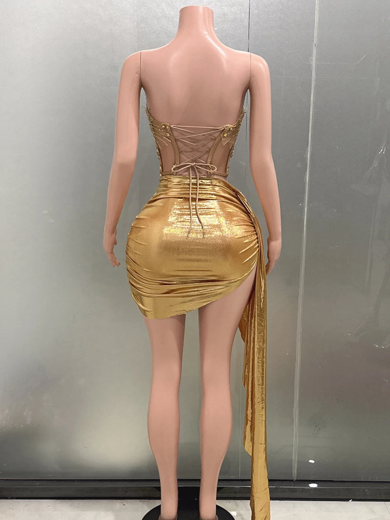 Luxury Gold 2-Piece Bodycon Mini Dress