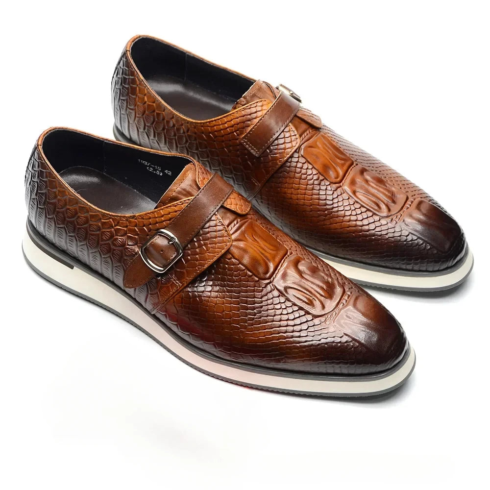 Men’s crocodile print monk strap design Leather Shoes