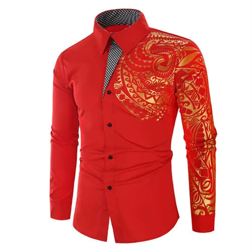Men’s Luxury Gold Print Dress Shirt