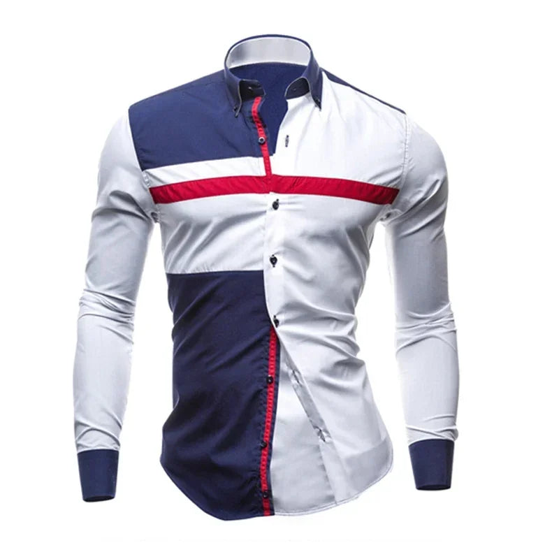 Men’s Modern Striped Patchwork Shirt