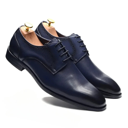 Men’s Blue Leather Derby Shoes for Wedding & Business Wear