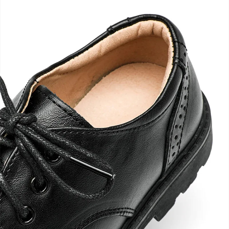Boys' Black Hollow-Out Leather Shoes