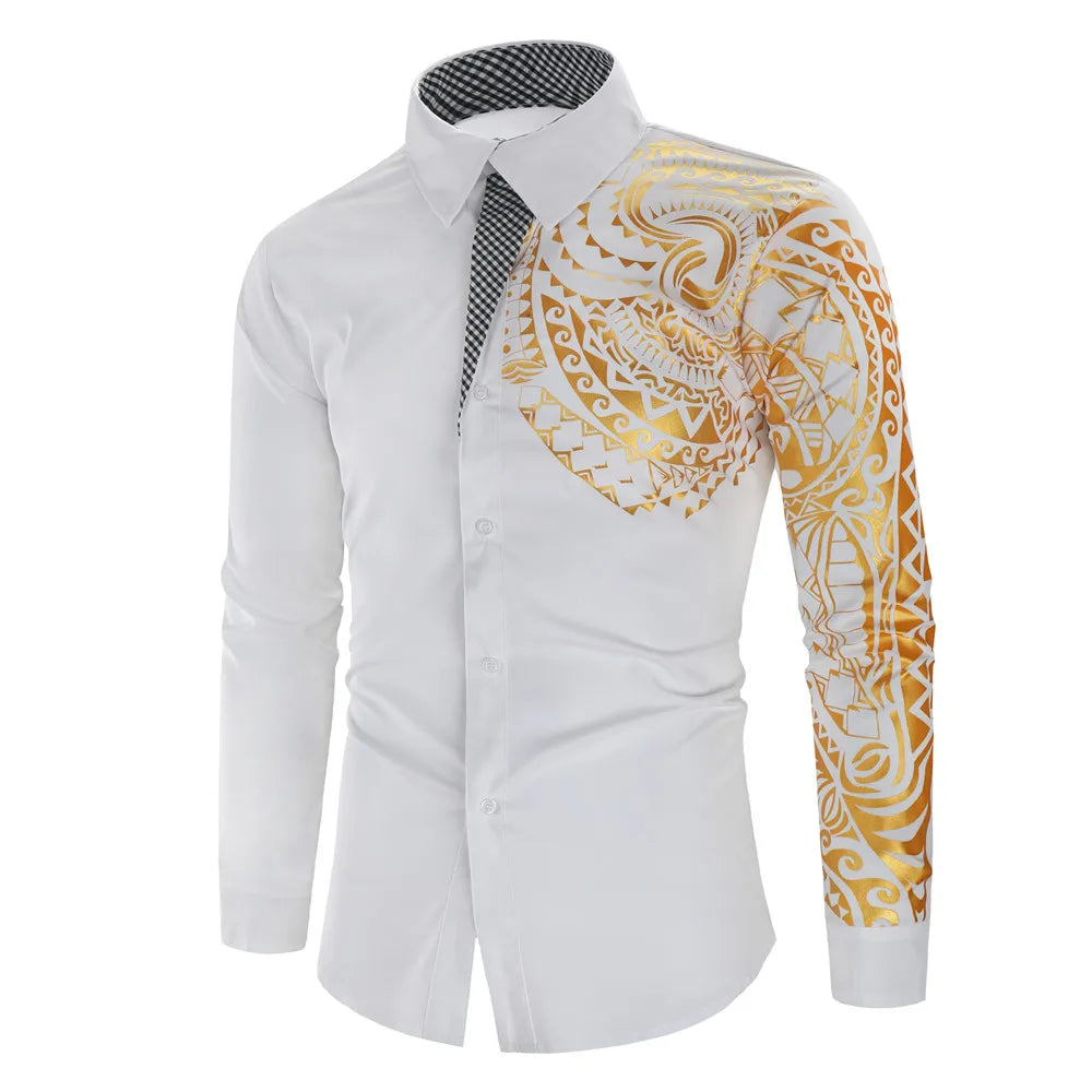 Men’s Luxury Gold Print Dress Shirt