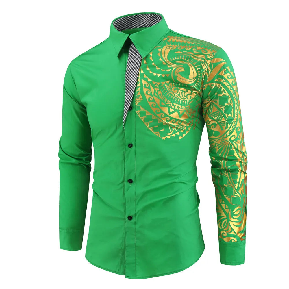 Men’s Luxury Gold Print Dress Shirt