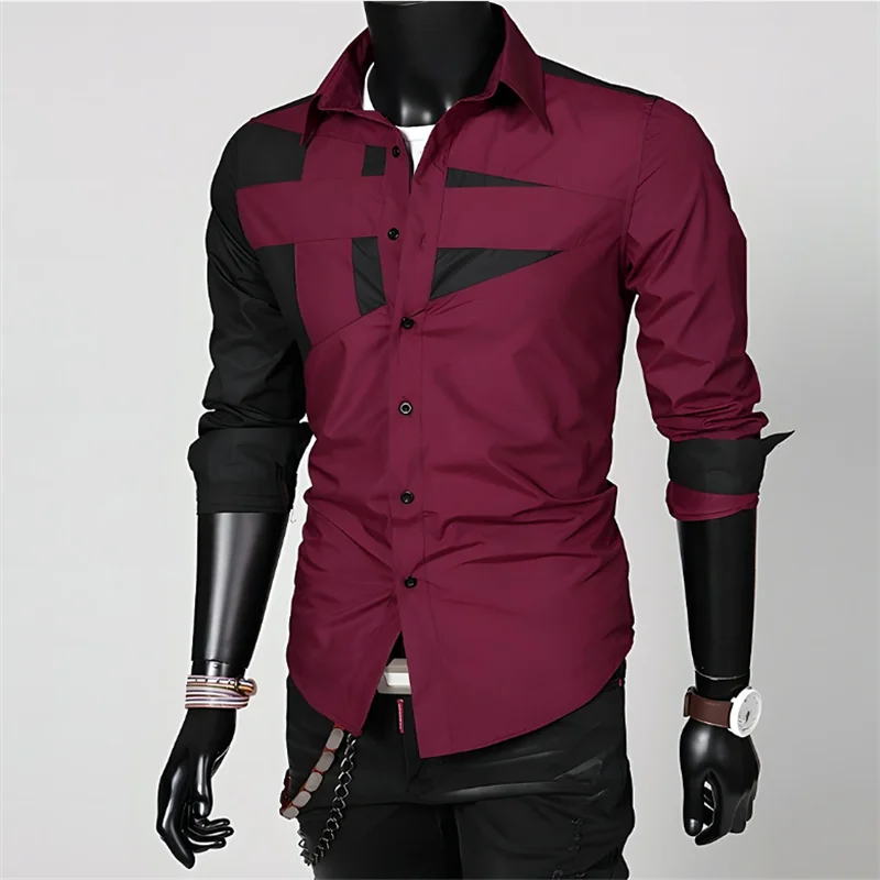 Men’s Splicing Design Office Wear Shirt