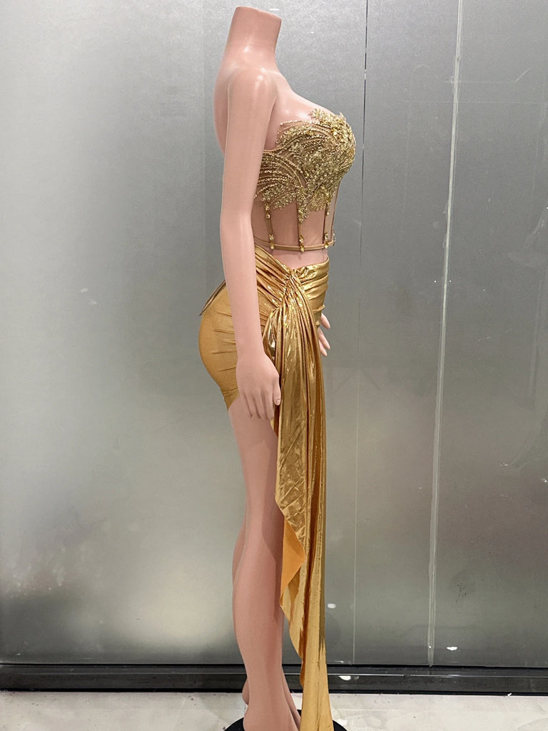 Luxury Gold 2-Piece Bodycon Mini Dress