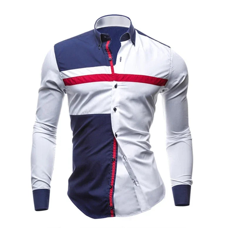 Men’s Modern Striped Patchwork Shirt