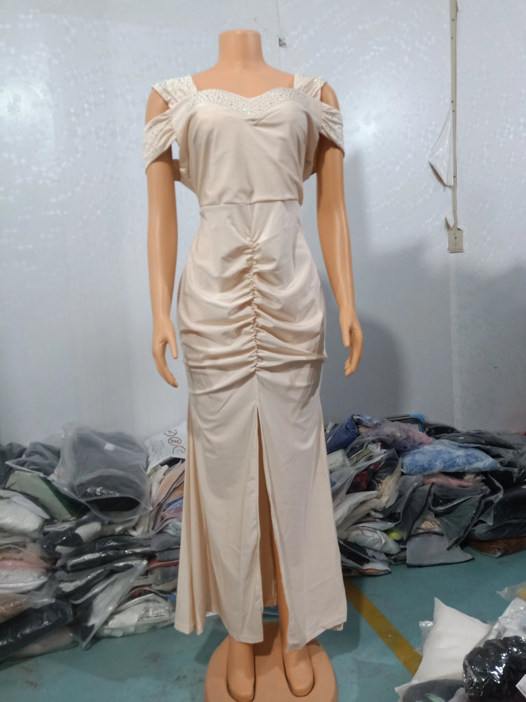 Women’s Sexy Rhinestone Ruched Slit Dress