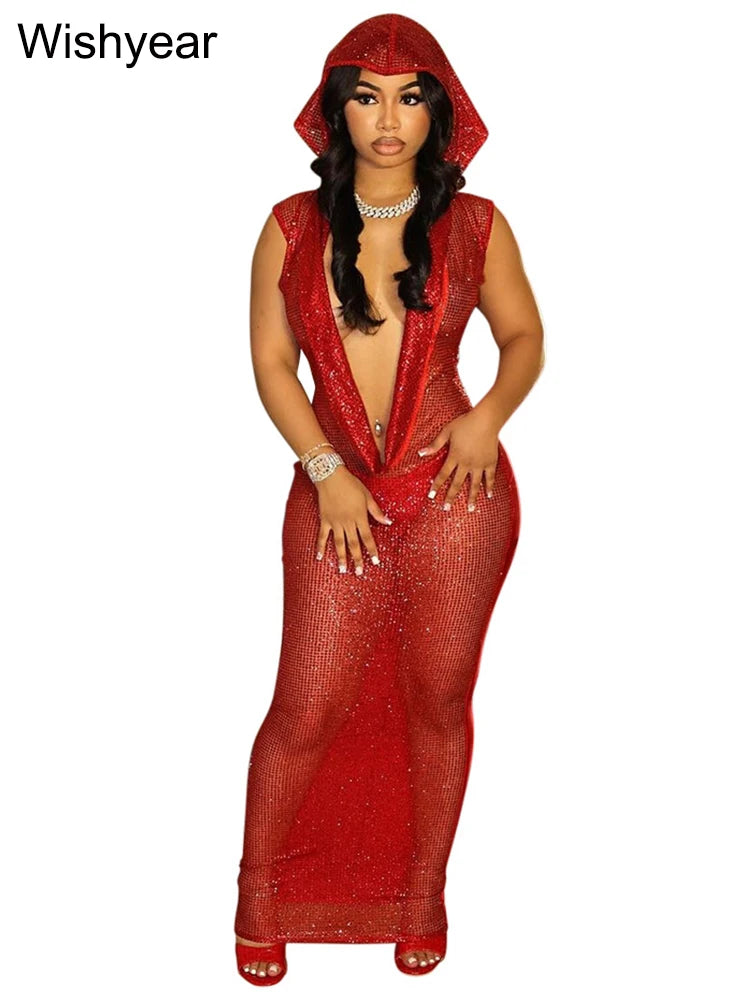 Women’s Luxury Red Hooded Birthday Dress