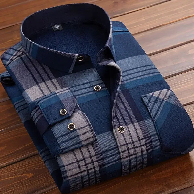Men’s Thick Warm Plaid Shirt for Autumn & Winter