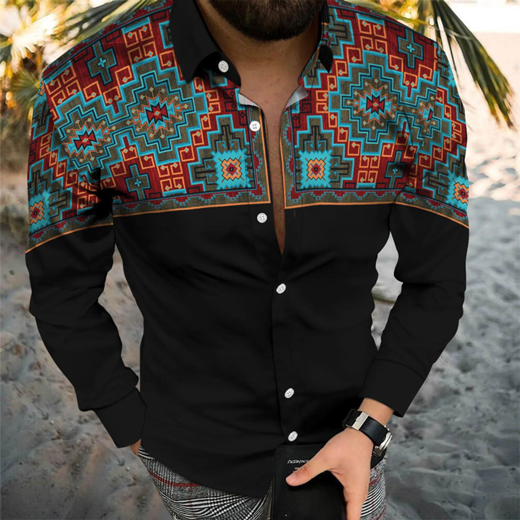 Men’s Aztec Print Casual Buttoned Shirt