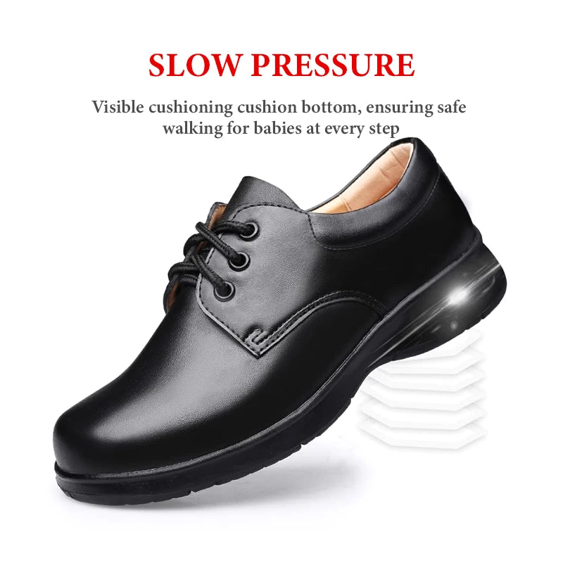 Kids  Soft Black Leather School Shoes