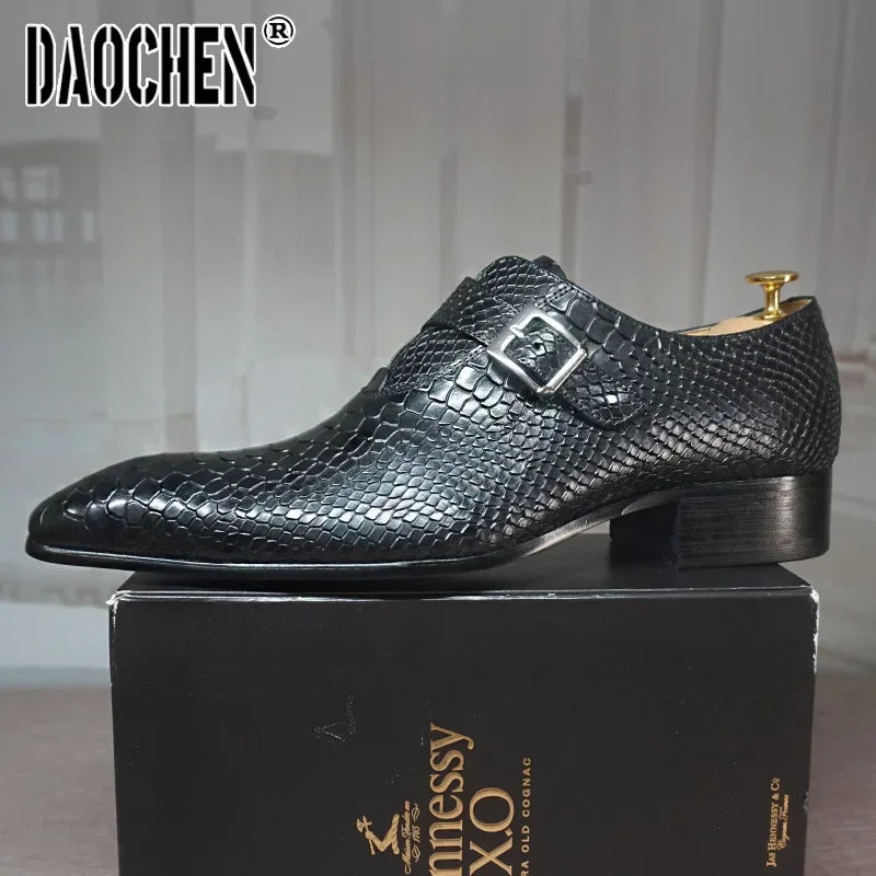Men’s Snake Print Black & Brown Leather Loafers