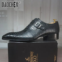 Men’s Snake Print Black & Brown Leather Loafers