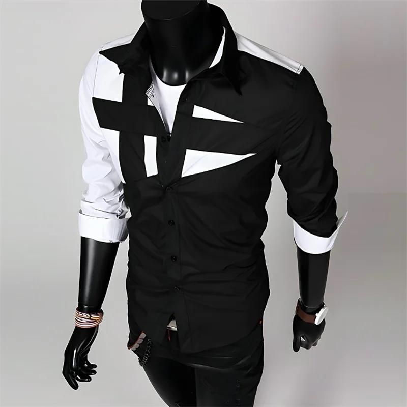 Men’s Splicing Design Office Wear Shirt