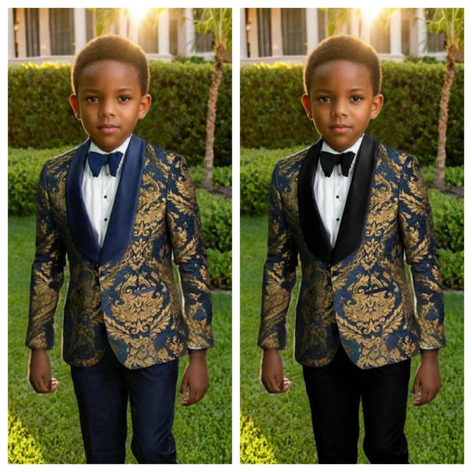 Boys’ Unique Gold Floral Pattern Suit