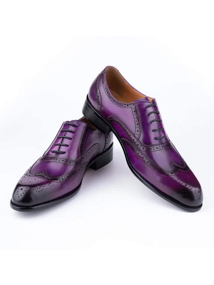 Purple Leather Oxford Shoes for Men