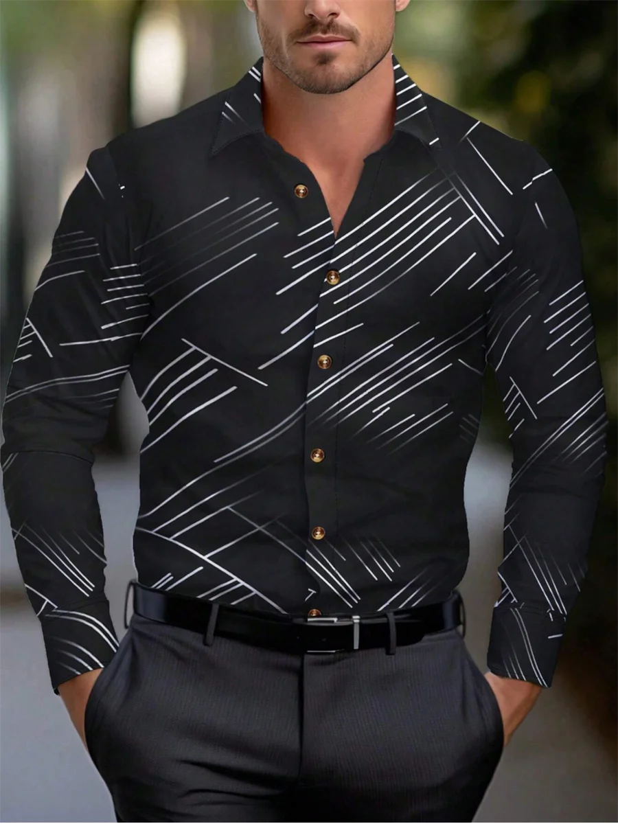 2024 Men's Shirts 10 Colors Long Sleeve Striped Lapel Hawaiian Vacation Button Clothing Fashion Casual Comfortable XS-6XL