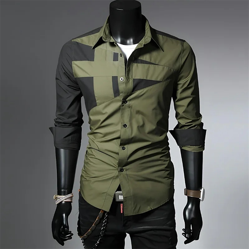 Men’s Splicing Design Office Wear Shirt