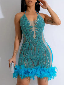 Women’s Stunning Sheer Mesh Sequin Slip Dress