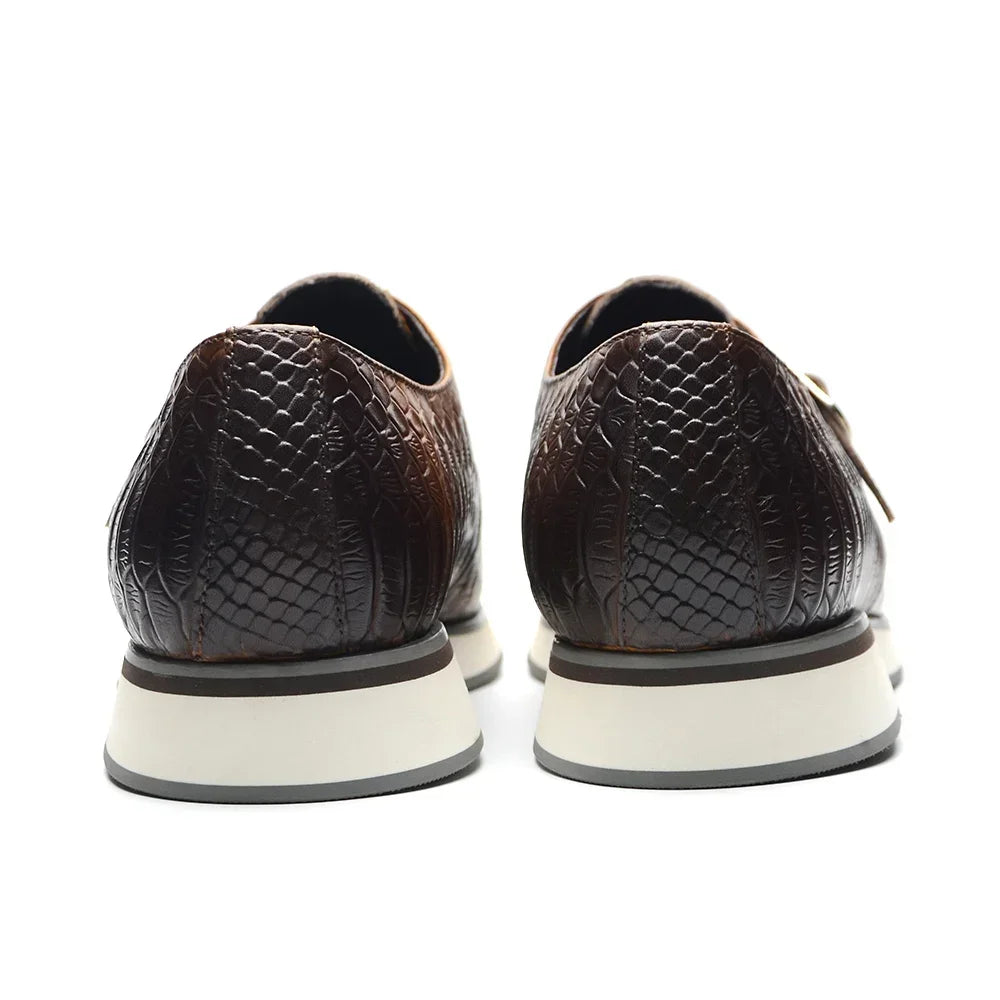 Men’s crocodile print monk strap design Leather Shoes