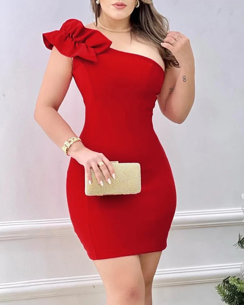 Women’s Red Floral Applique Mini Bodycon