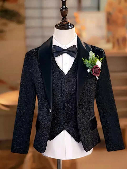 Boys’ Black Shiny Luxury Suit for Occasions