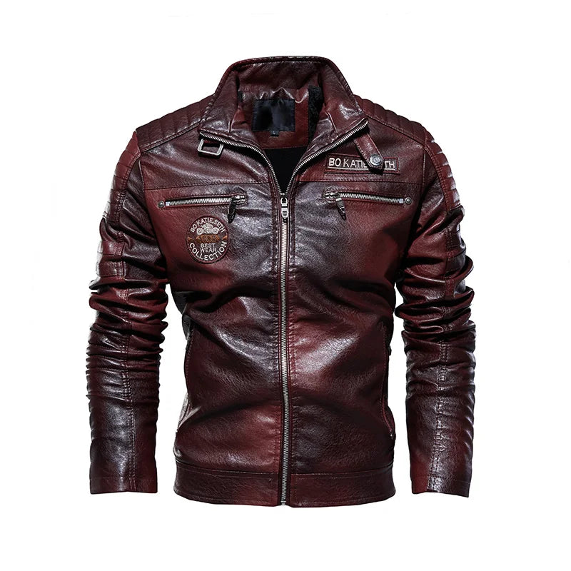 Fashion Leather Jacket for Men / Winter Fleece Motorcycle / Windbreaker