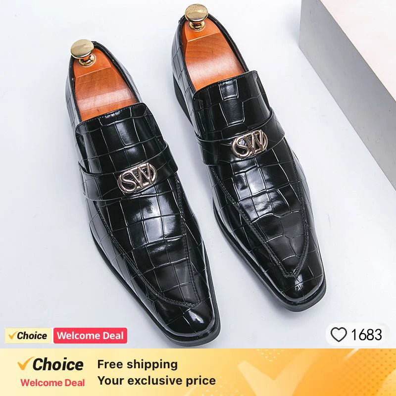 Men’s Crocodile Skin Textured Leather Shoes