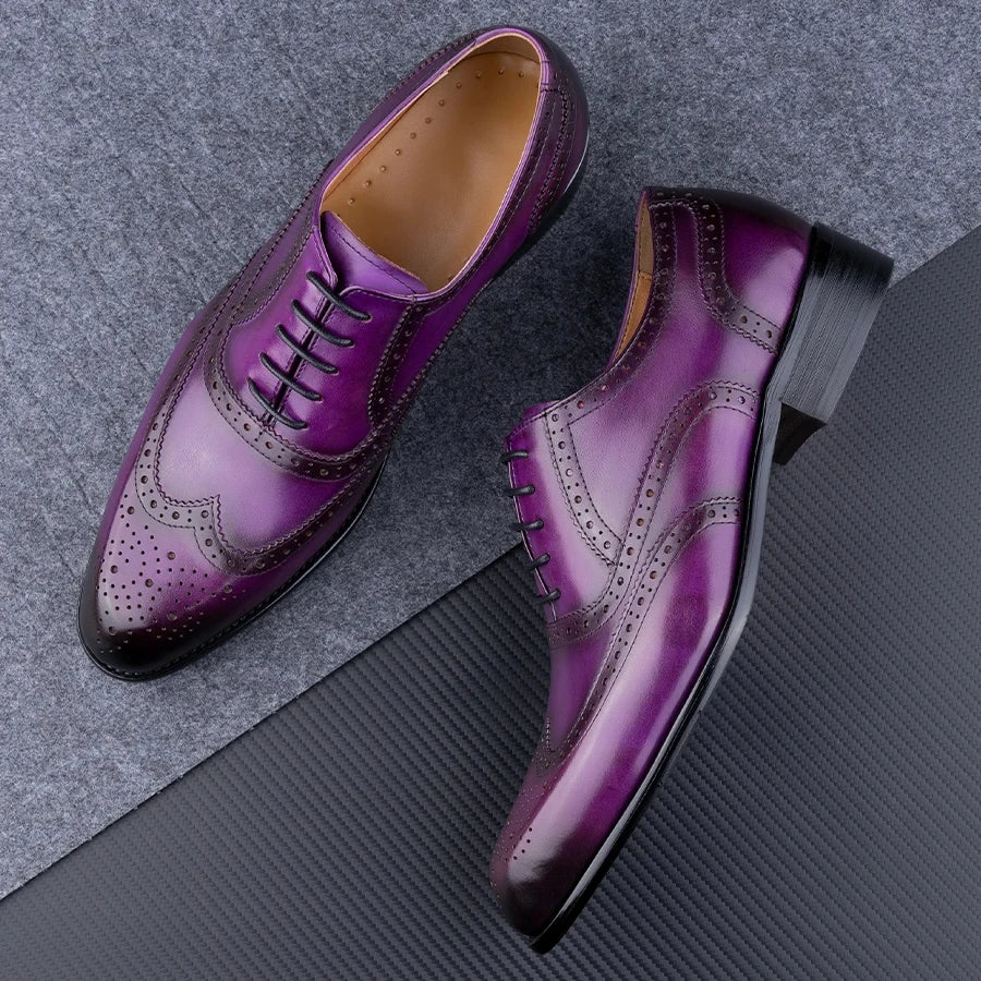 Purple Leather Oxford Shoes for Men