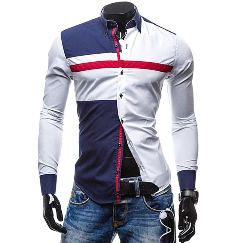 Men’s Modern Striped Patchwork Shirt