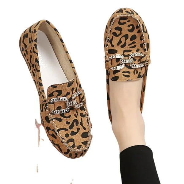 New Leather Women Flats New Brand Handmade Women Casual Leather Shoes Leather Moccasin Fashion Leopard Print Women Driving Shoes