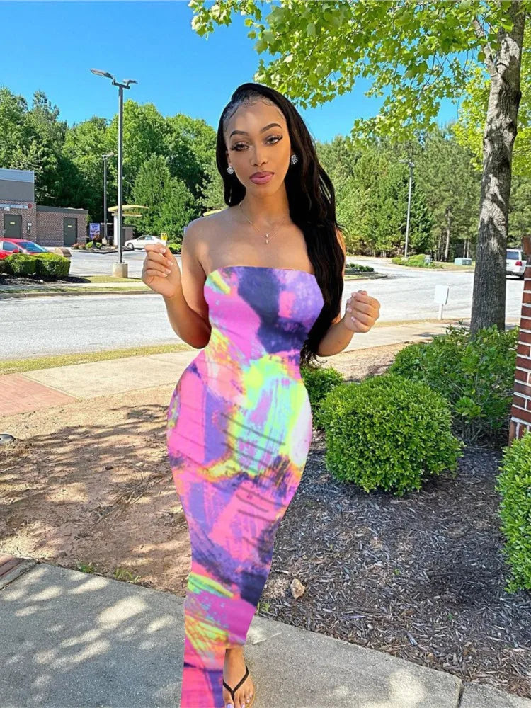 Women's Slim Bandage Chest Wrap Long Dress