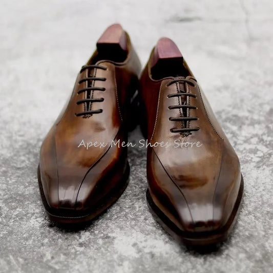 2024 Spring Handmade Oxford Shoes Men Formal Business Genuine Leather British Brown Lace Up Summer Work Leather Shoes