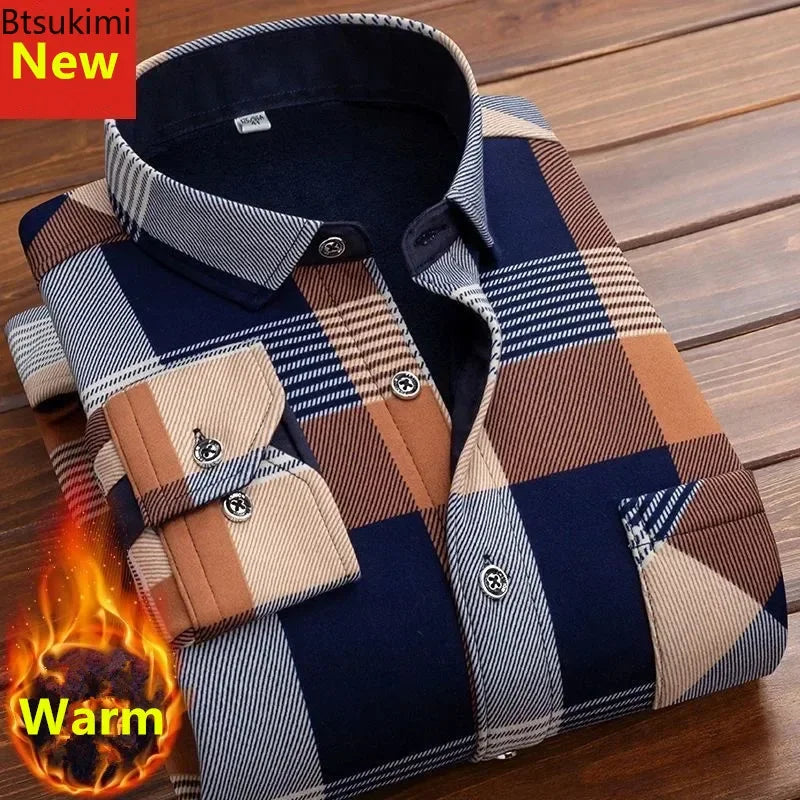 Men’s Thick Warm Plaid Shirt for Autumn & Winter