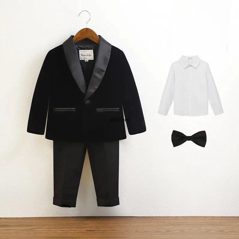 Baby Boys’ Black Velvet Tuxedo Suit