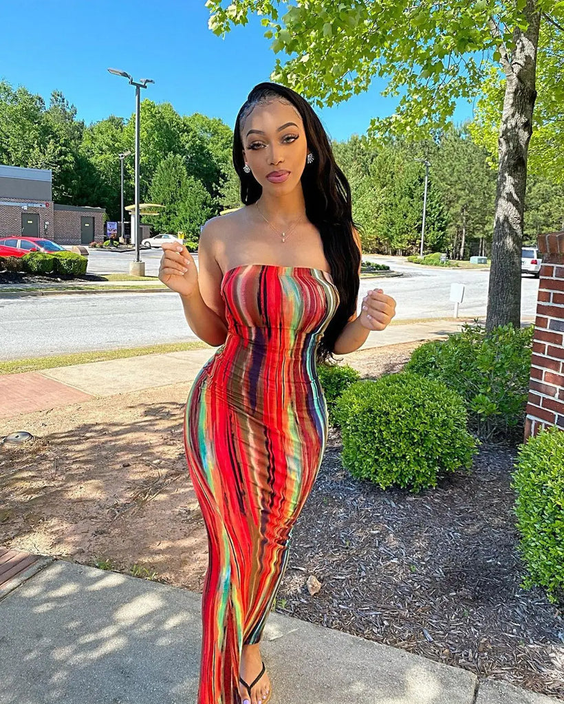 Women's Slim Bandage Chest Wrap Long Dress
