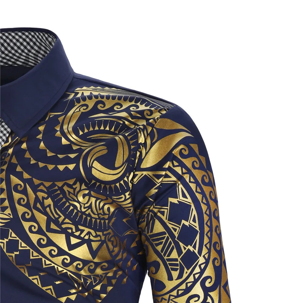 Men’s Luxury Gold Print Dress Shirt