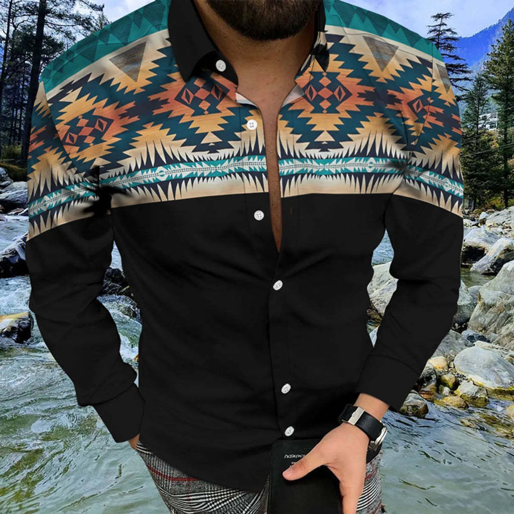 Men’s Aztec Print Casual Buttoned Shirt