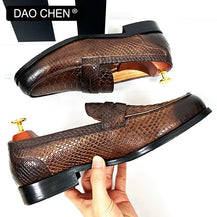 Luxury Snake-Print Leather Loafer Shoes for Men