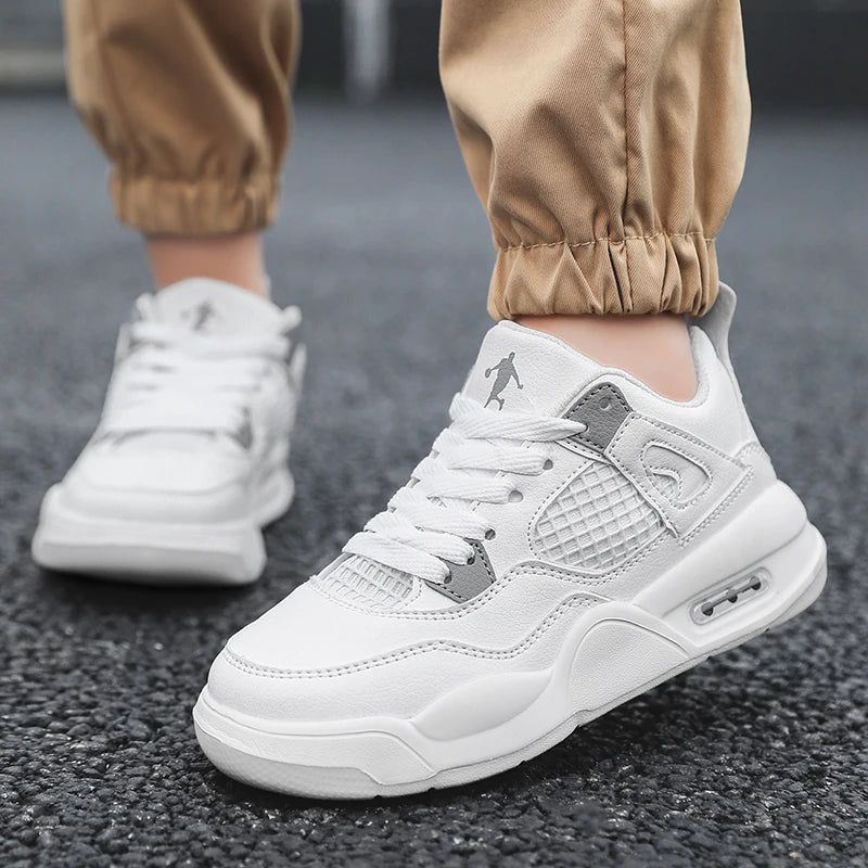 Children’s Breathable White & Black Tennis Shoes