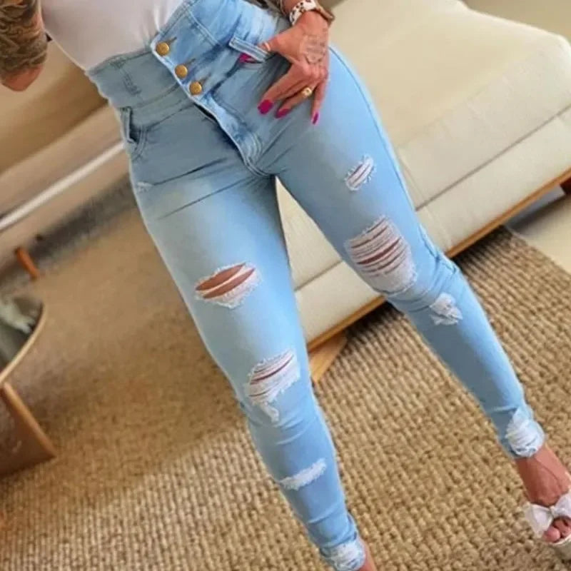 High-Waist Thick Denim Pencil Pants