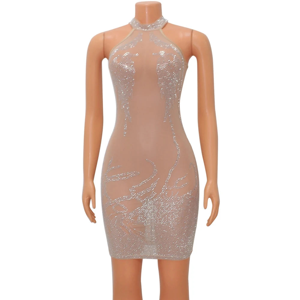 Women's Diamond Mesh Dress with  Rhinestone Design