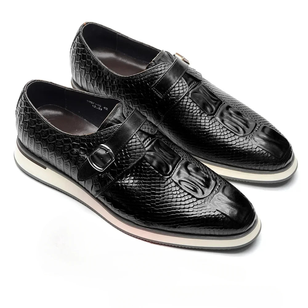 Men’s crocodile print monk strap design Leather Shoes