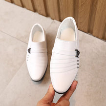 British Style Black & White Leather Shoes for Kids