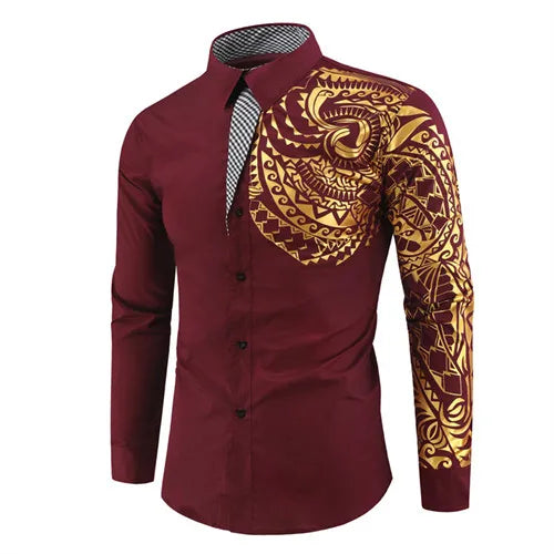 Men’s Luxury Gold Print Dress Shirt
