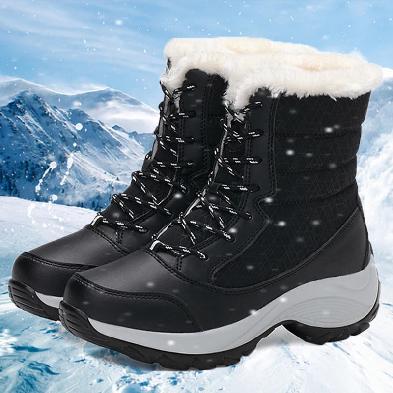 Snow Women's Boots 2025 Trend Women Shoes Platform Ladies Shoes Solid Mid Women's High Boots Platform Boots Women Botas Mujer