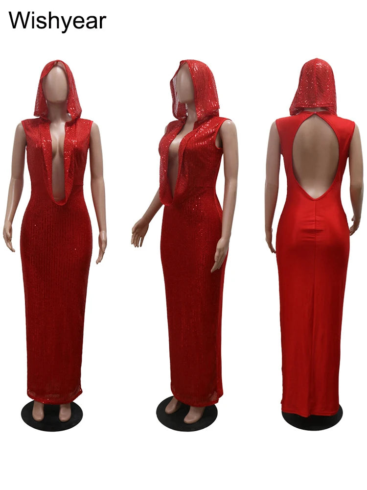 Women’s Luxury Red Hooded Birthday Dress