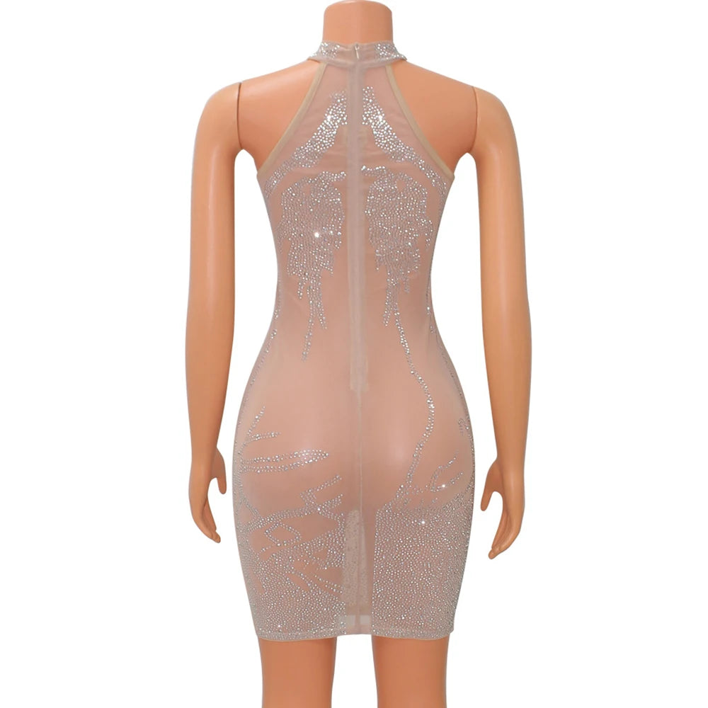 Women's Diamond Mesh Dress with  Rhinestone Design