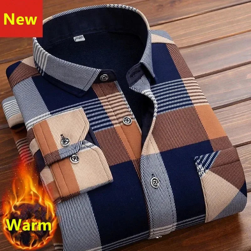 Men’s Thick Warm Plaid Shirt for Autumn & Winter